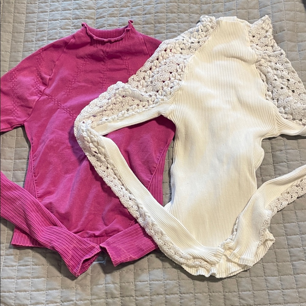 FP Movement by Free People Pink and Cream Long Sleeve Tops